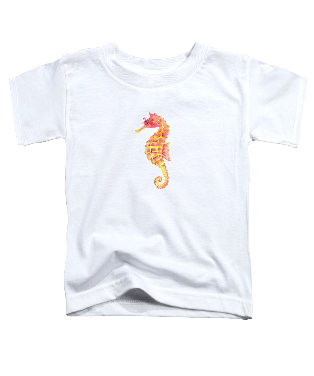 Seahorse Painting Toddler T-Shirt featuring the painting Pink Yellow Seahorse - Square by Amy Kirkpatrick