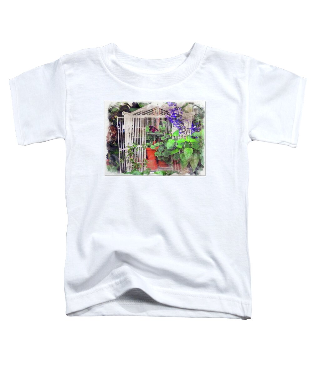 Plants Flowers Bird Cage Green House Toddler T-Shirt featuring the digital art Plants In The Bird Cage by Kathleen Moroney