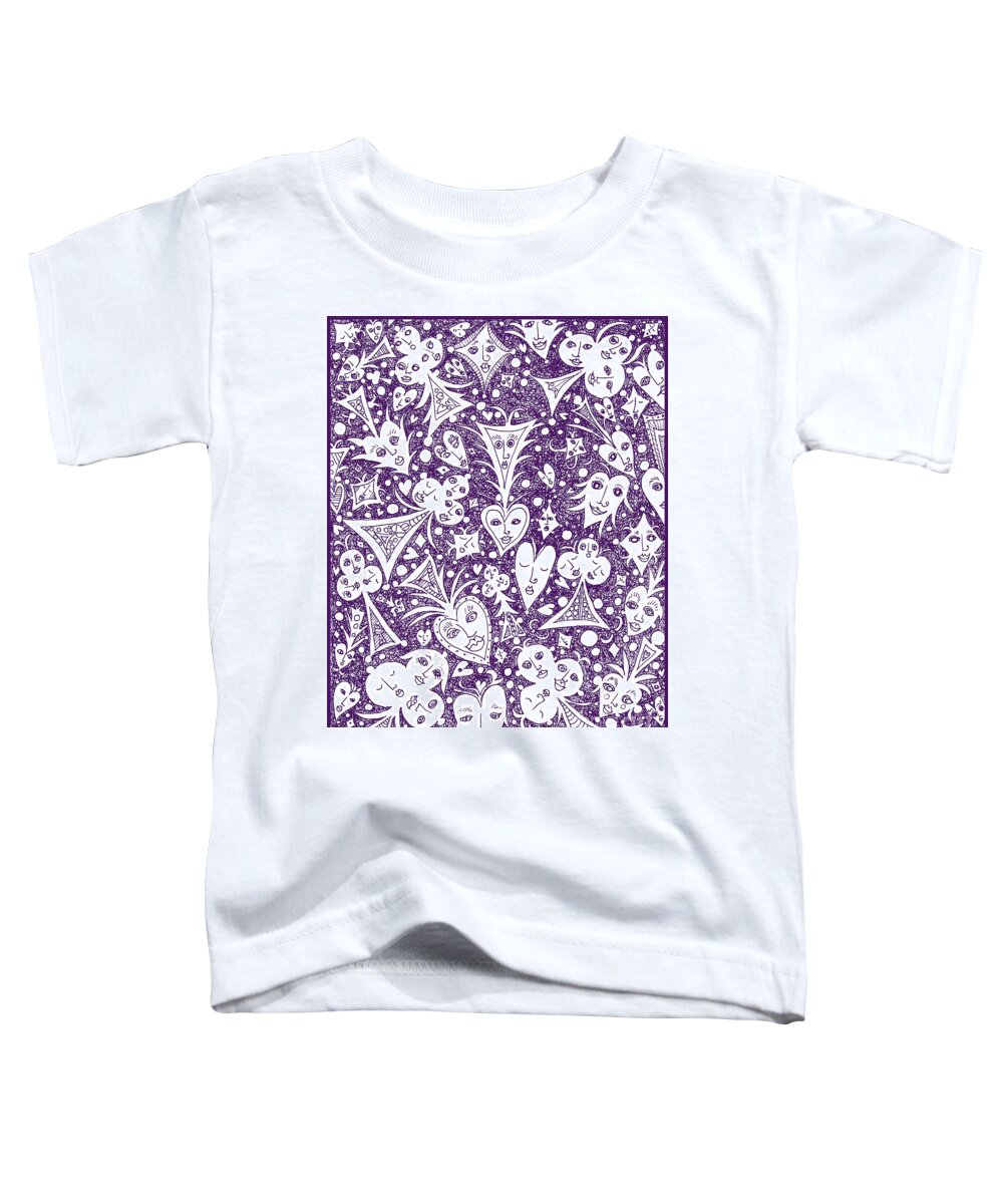 Lise Winne Toddler T-Shirt featuring the drawing Playing Card Symbols with Faces in Purple by Lise Winne