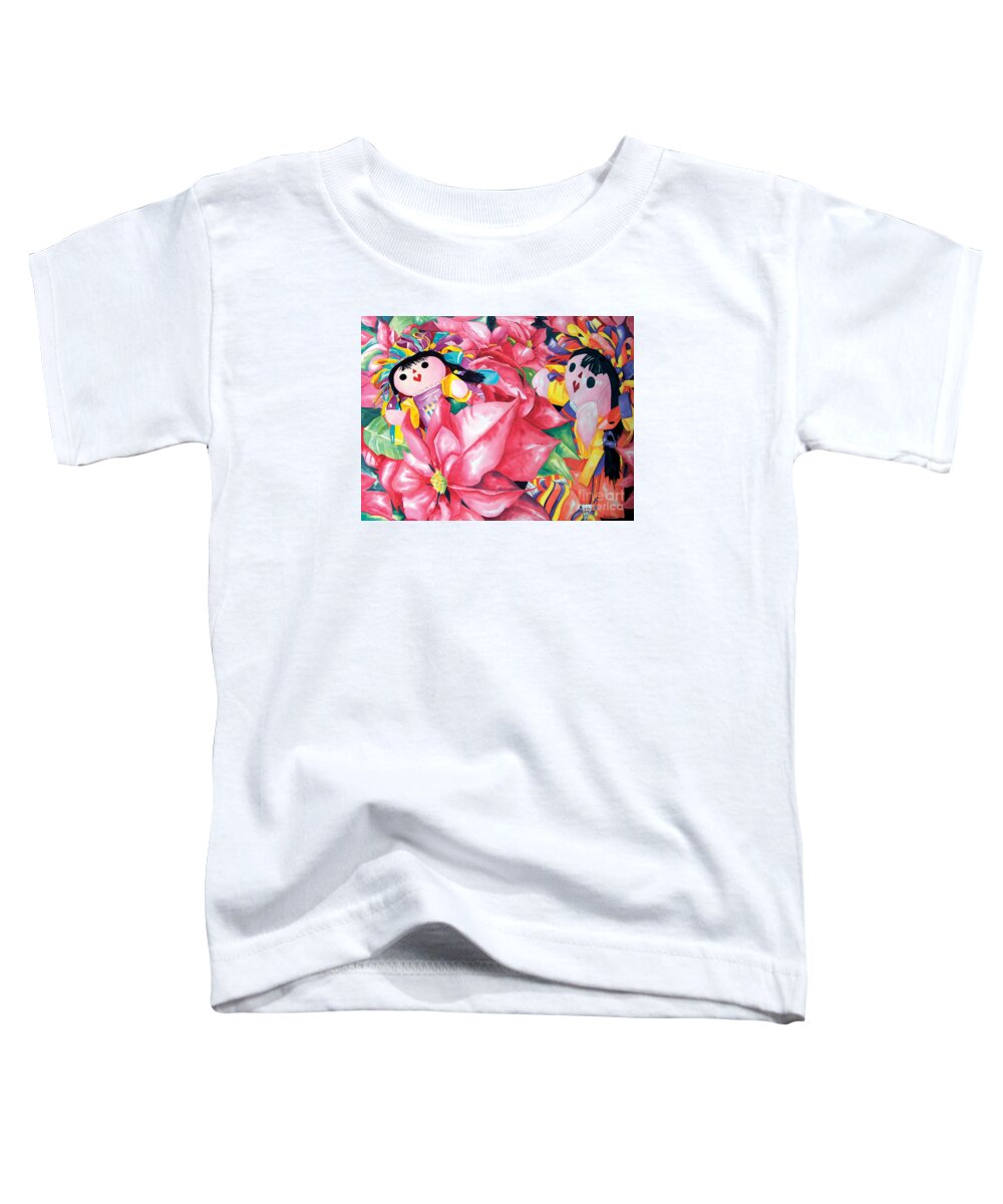 Christmas Card Toddler T-Shirt featuring the painting Poinsettia Christmas by Kandyce Waltensperger