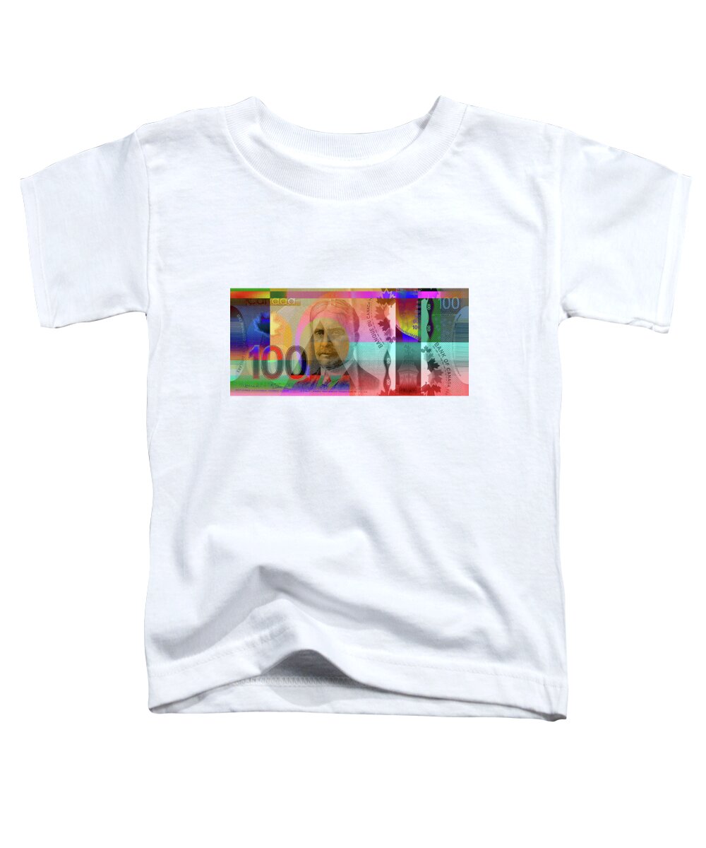 'visual Art Pop' By Serge Averbukh Toddler T-Shirt featuring the digital art Pop-Art Colorized New One Hundred Canadian Dollar Bill by Serge Averbukh
