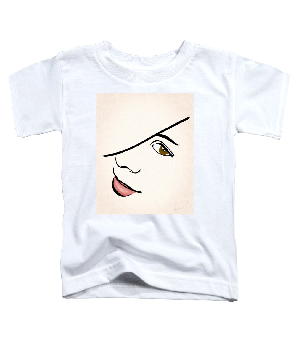 Beautiful; Beauty; Black; Expression; Eyes; Face; Fun; Female; Femininity; Girl; Glamour; Health; Human; Icon; Illustration; Isolated; Model; Happy; Smiling; Amused; Person; Portrait; Sensual; Sensuality; Stare; Woman; Teen Toddler T-Shirt featuring the digital art Portrait in Line by Frances Miller