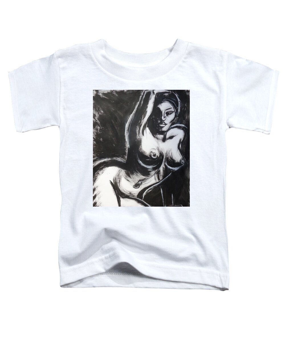 Black Acrylic On White Paper Toddler T-Shirt featuring the painting Posture 6 - Female Nude by Carmen Tyrrell