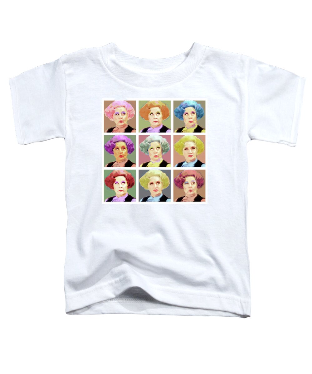 Celebrities Toddler T-Shirt featuring the digital art Pussy Galore - Nine Lives - Mollie Sugden Portrait, Are You Being Served? by BFA Prints