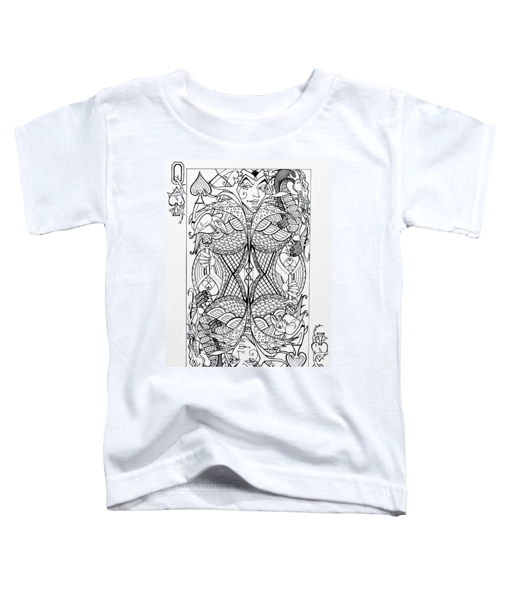 Queen Of Spades Toddler T-Shirt featuring the drawing Queen Of Spades by Jani Freimann
