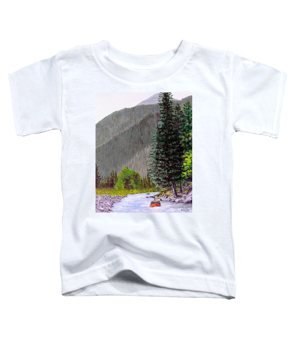 Gallatin River Toddler T-Shirt featuring the painting Rafting the Gallatin by Kevin Daly