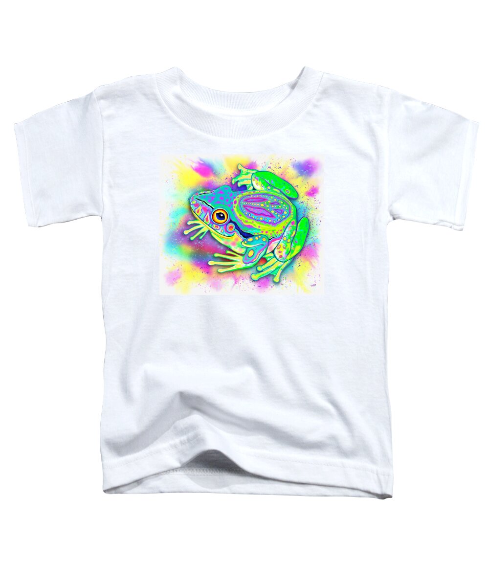 Frog Toddler T-Shirt featuring the digital art Rainbow Color Peace Frog by Nick Gustafson
