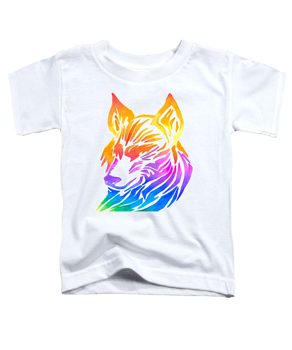 Wolf Toddler T-Shirt featuring the painting Rainbow Wolf by Sarah Krafft
