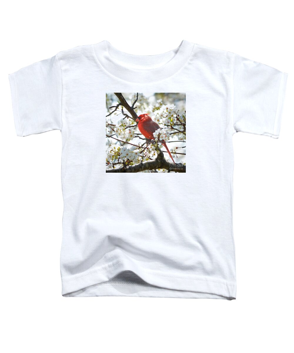 Nature Toddler T-Shirt featuring the photograph Red Cardinal In Spring Flowers by Nava Thompson