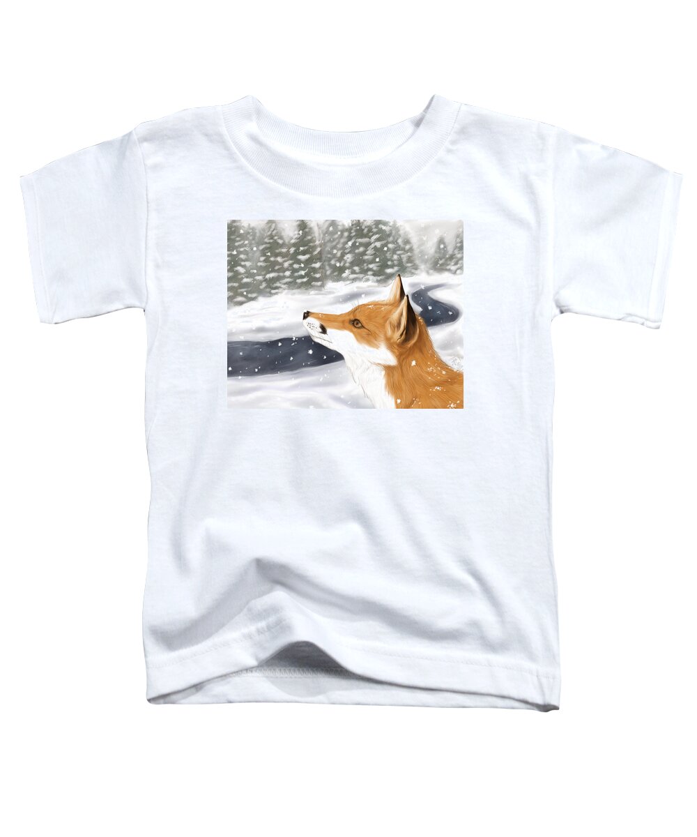 Fox Toddler T-Shirt featuring the digital art Red Fox in Snow by Brandy Woods