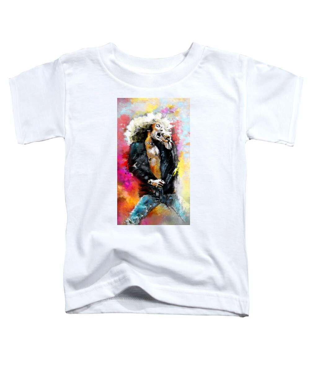 Music Toddler T-Shirt featuring the painting Robert Plant 03 by Miki De Goodaboom