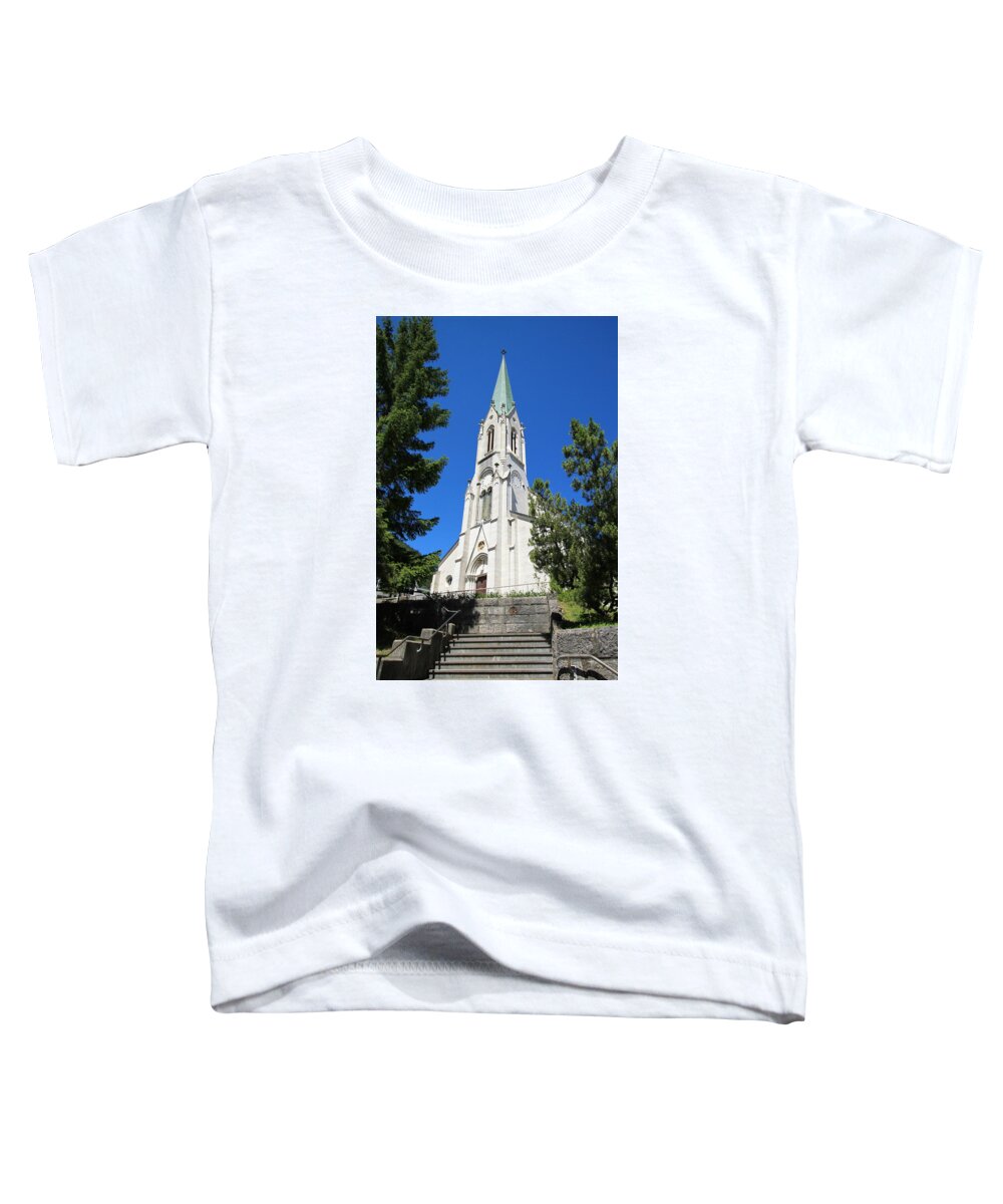 Church Toddler T-Shirt featuring the photograph Roman catholic church of Saint-Imier, Jura, Switzerland. by Elenarts - Elena Duvernay photo