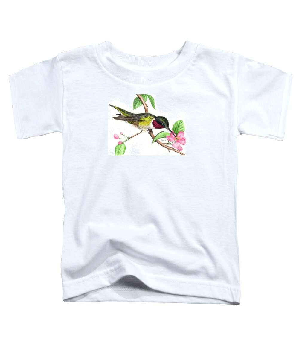 Hummingbird Toddler T-Shirt featuring the painting Ruby-throated Hummingbird by Lynn Quinn