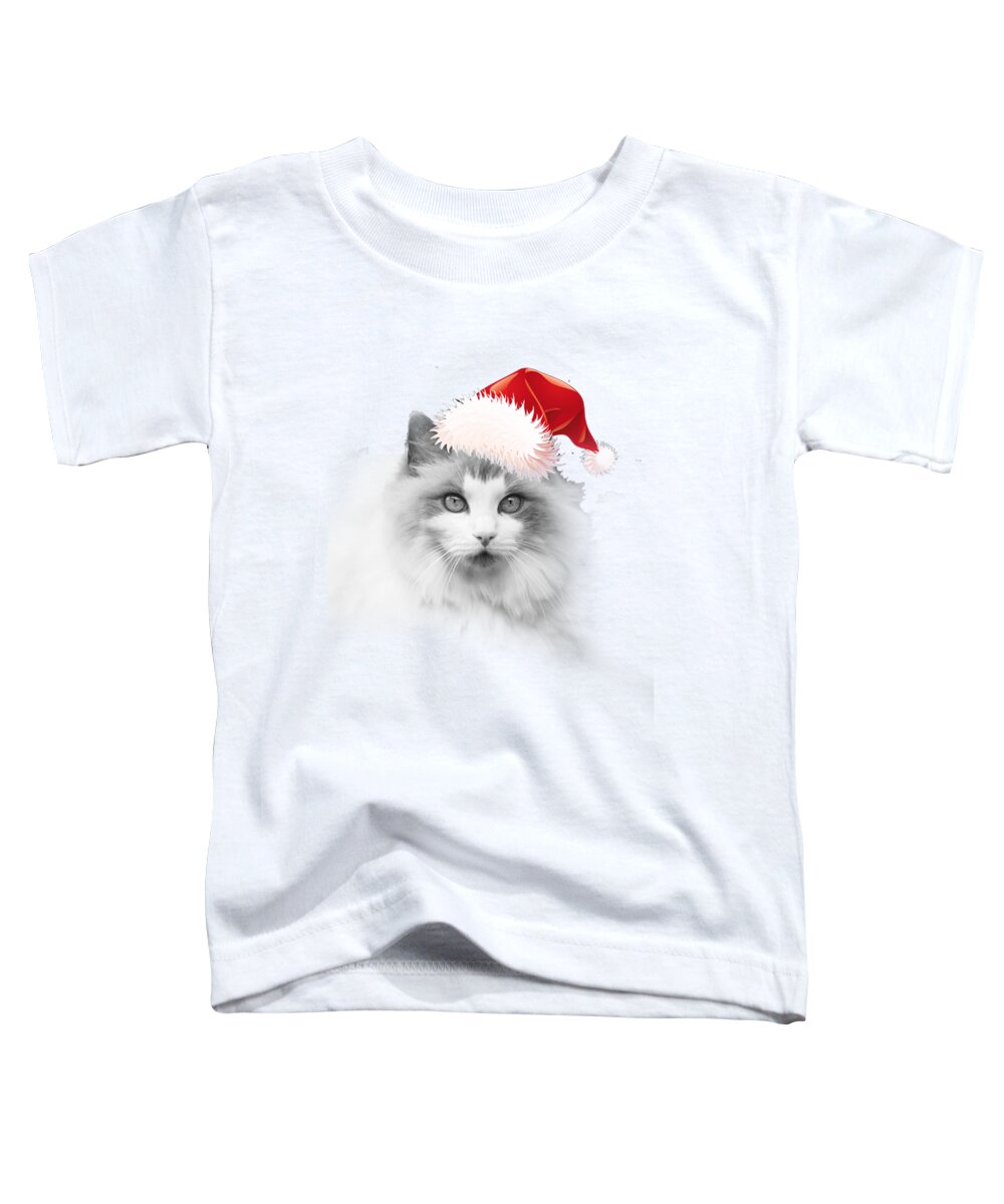 Santa Toddler T-Shirt featuring the digital art Santa Kitty by Kathleen Illes