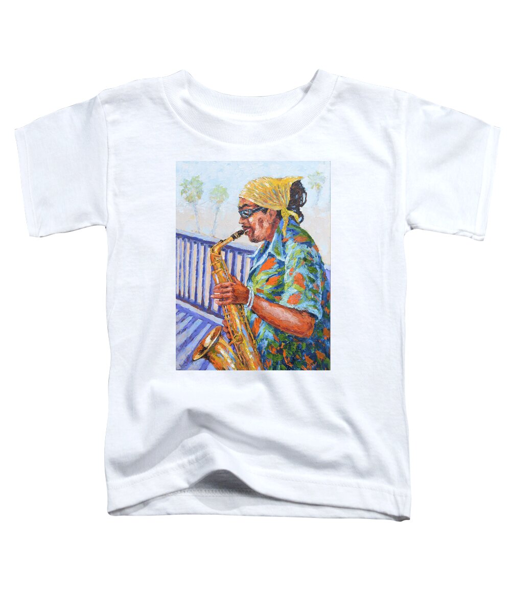 Music Toddler T-Shirt featuring the painting Saxophone Player by Jyotika Shroff