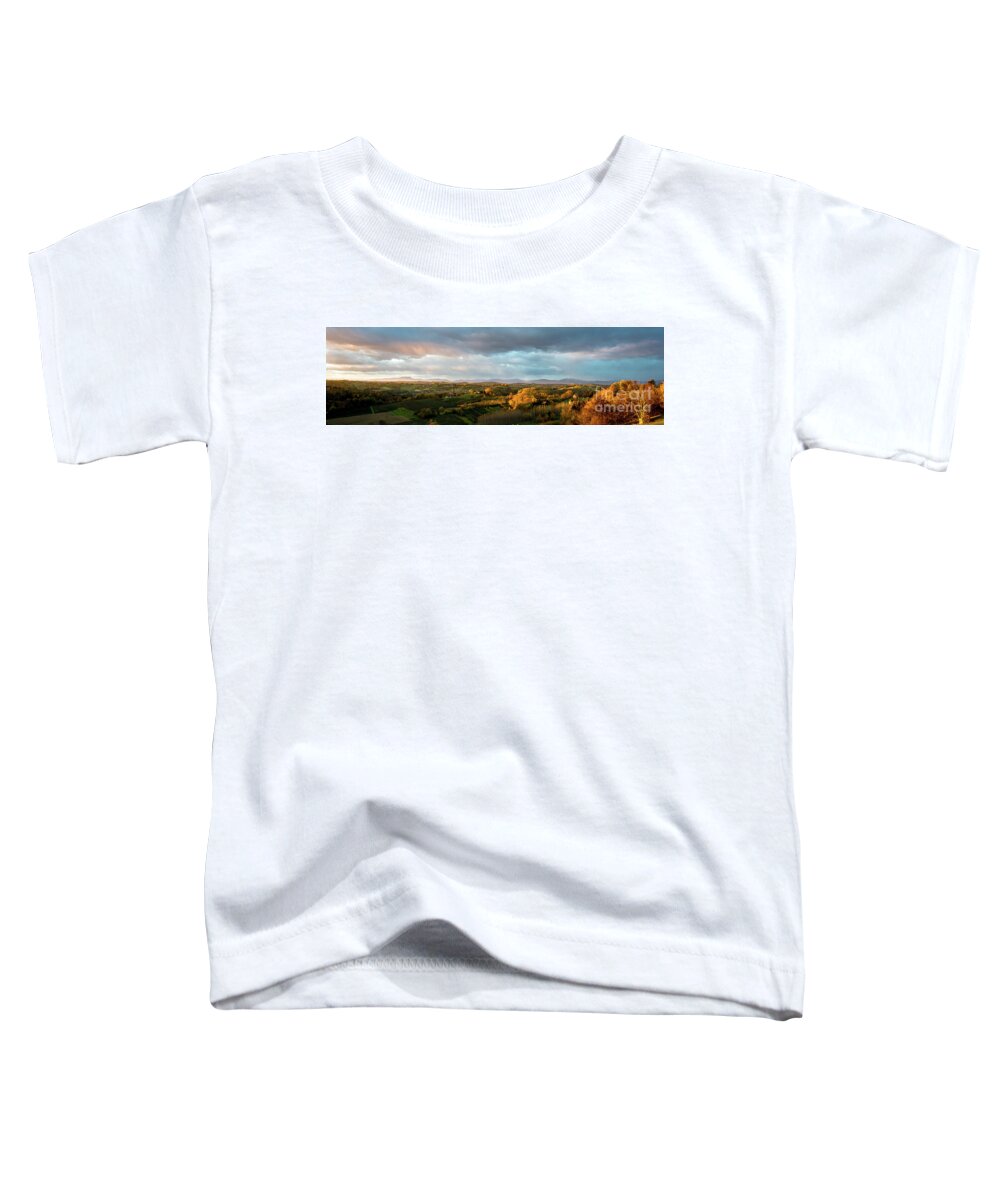 Landscape Toddler T-Shirt featuring the photograph Scenic Autumnal Landscape at Sunset in Austria by Andreas Berthold