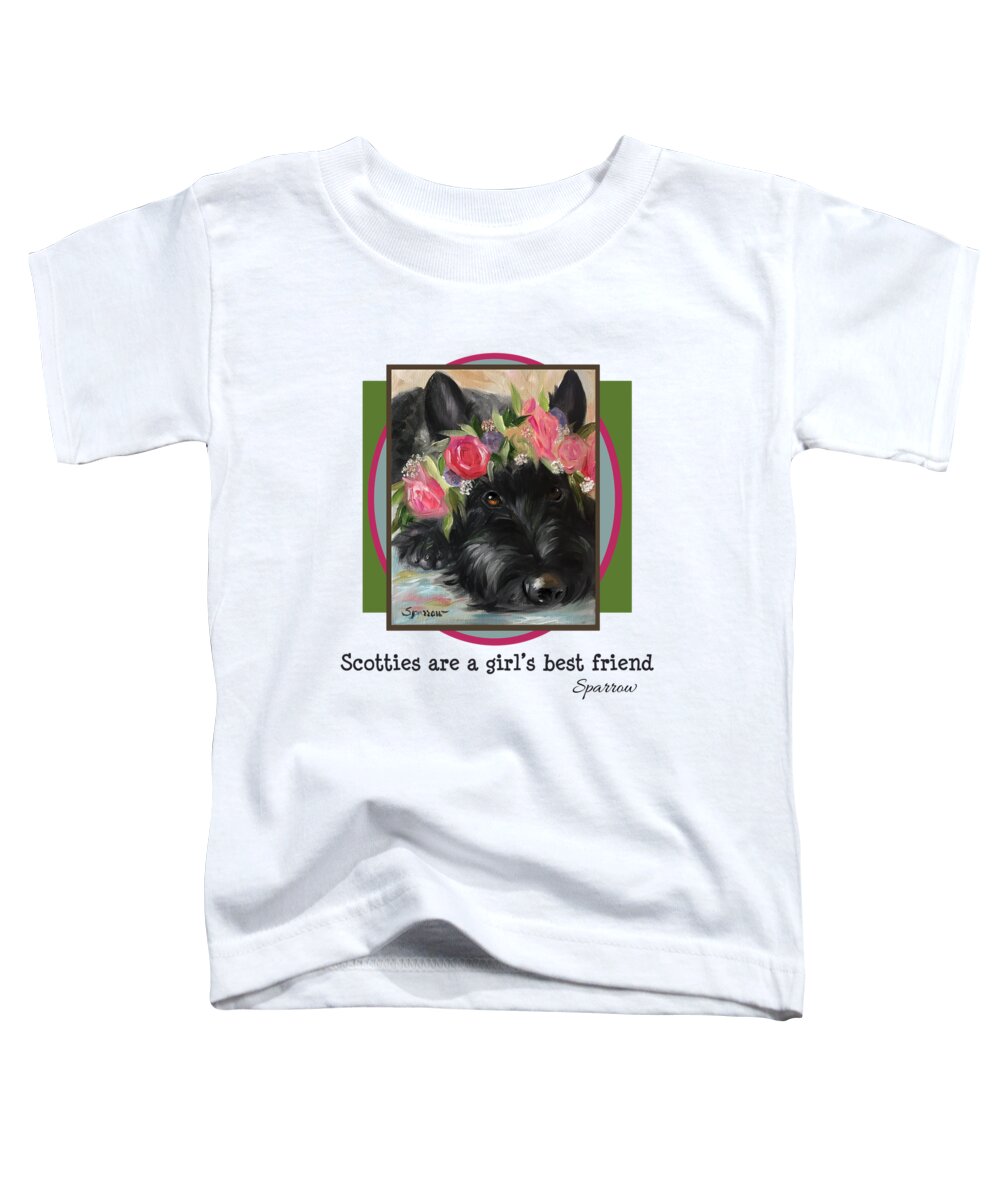 Scotties Toddler T-Shirt featuring the painting Scotties are a girl's best friend by Mary Sparrow
