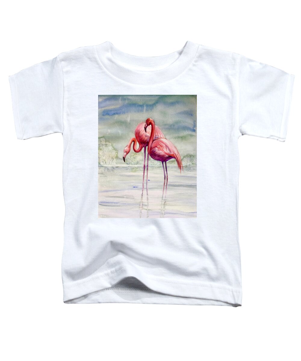 Flamingoes Toddler T-Shirt featuring the painting Serenity by Katerina Kovatcheva