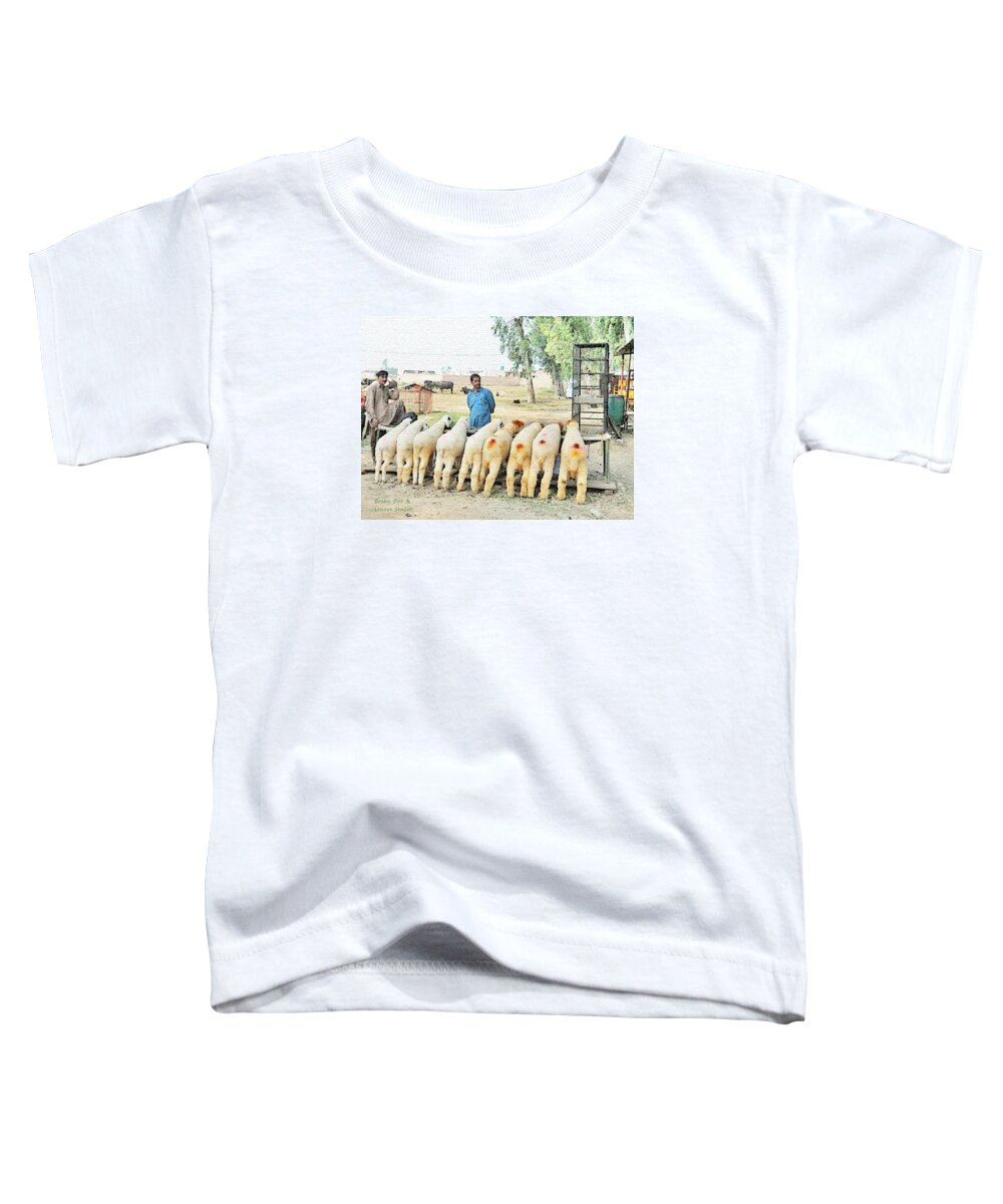 Expressive Toddler T-Shirt featuring the photograph Sheep at the Trough by Lenore Senior