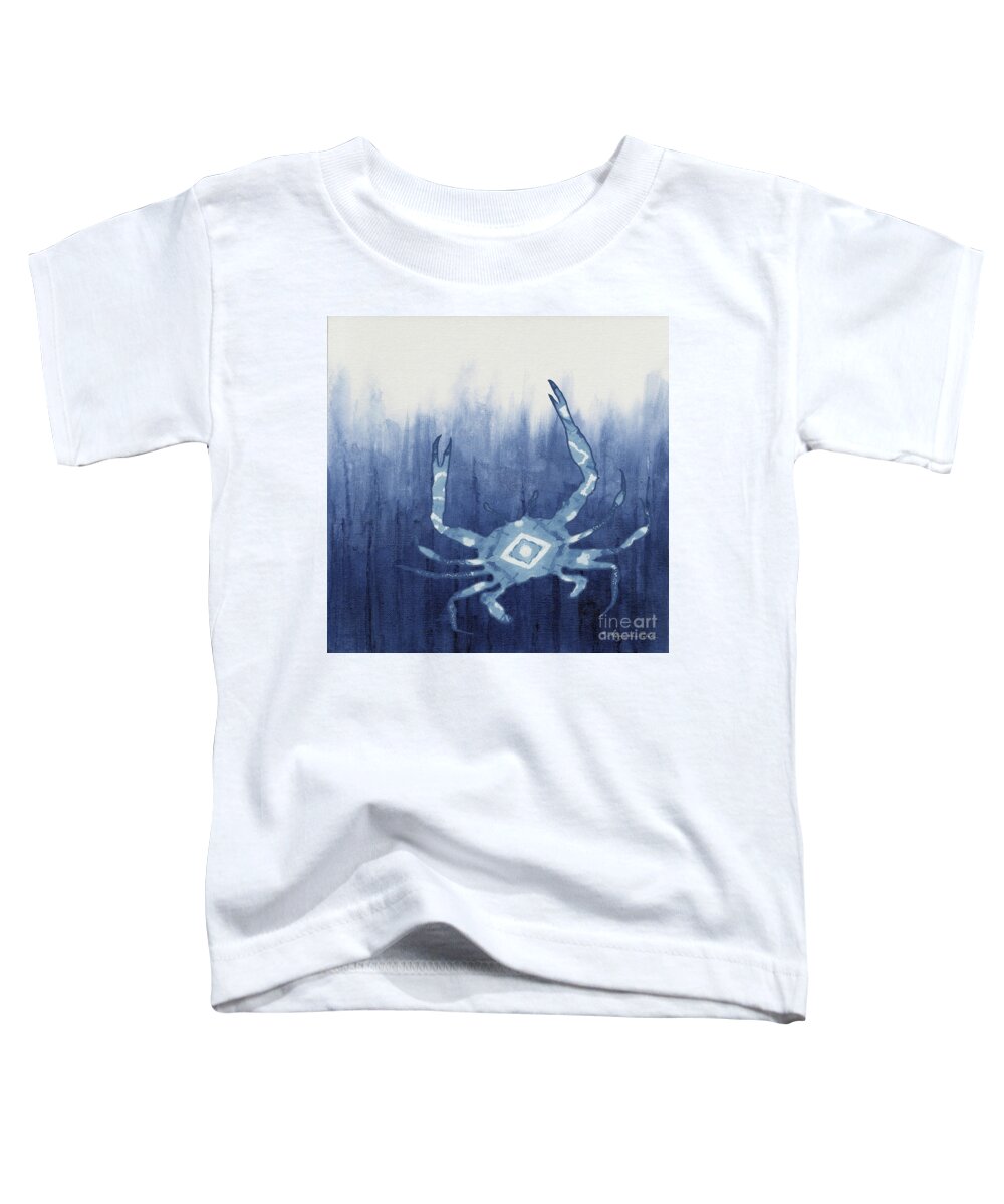 Blue Crab Toddler T-Shirt featuring the painting Shibori Blue 4 - Patterned Blue Crab over Indigo Ombre Wash by Audrey Jeanne Roberts