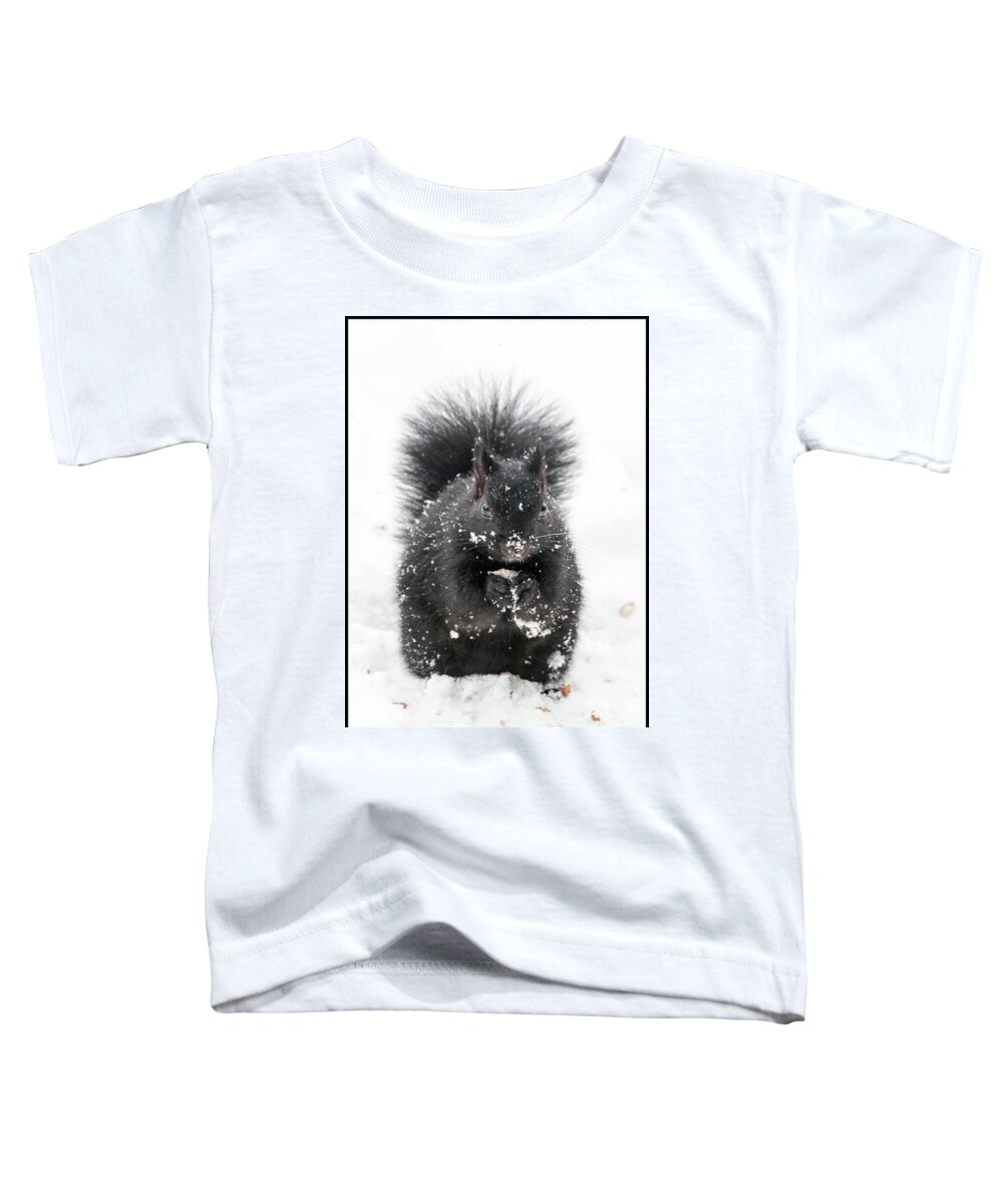 Squirrel Toddler T-Shirt featuring the photograph Snow Squirrel by Geraldine Alexander