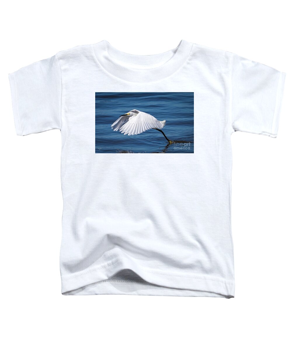 Egret Toddler T-Shirt featuring the photograph Snowy Liftoff by DB Hayes