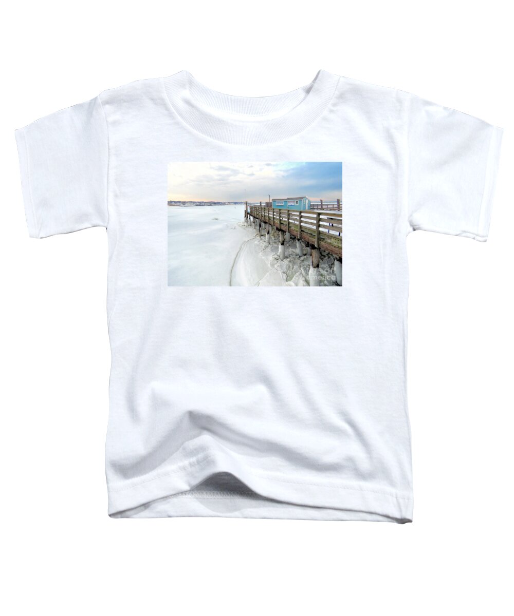 State Pier Toddler T-Shirt featuring the photograph Snowy Pier Boots by Janice Drew