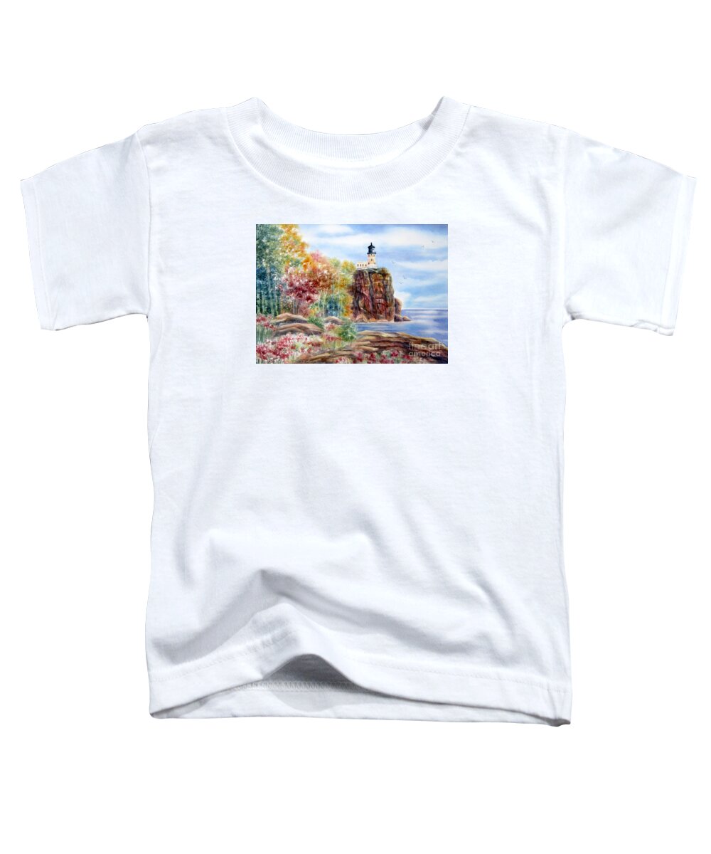 Split Rock Lighthouse Toddler T-Shirt featuring the painting Split Rock Lighthouse by Deborah Ronglien