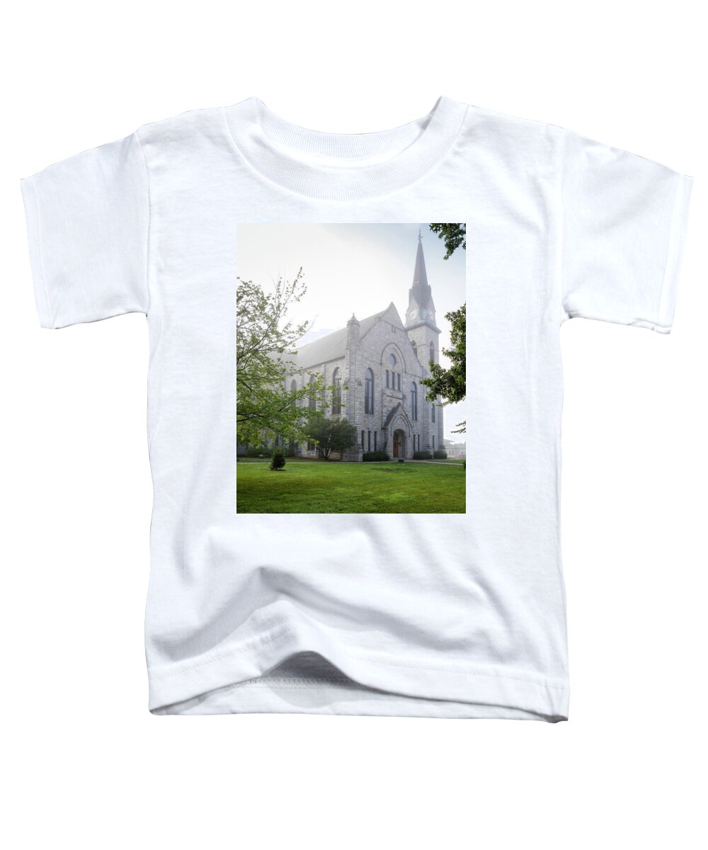 Drury Toddler T-Shirt featuring the photograph Stone Chapel in Fog by Allin Sorenson