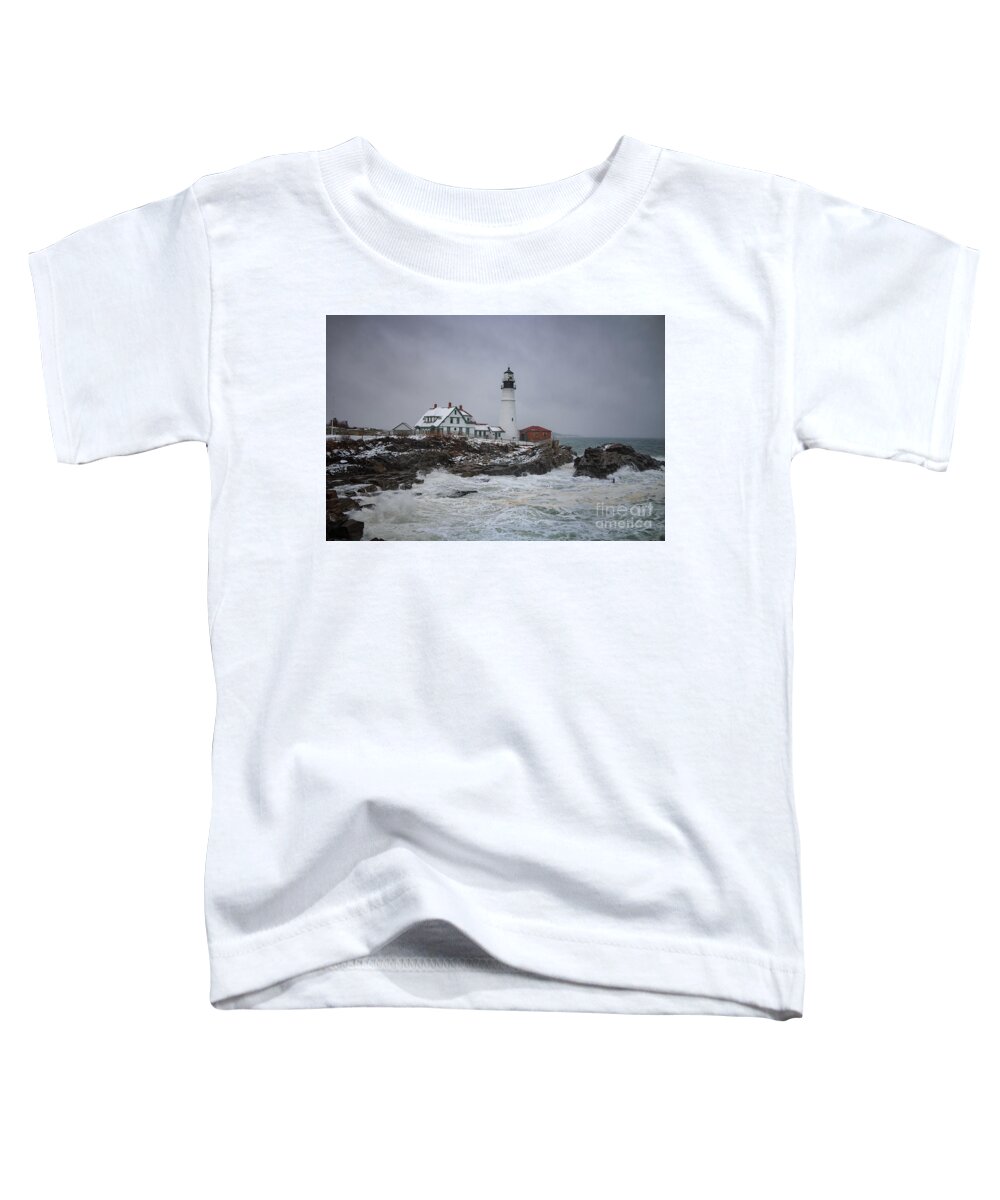 Portland Head Light Toddler T-Shirt featuring the photograph Stormy Portland Head Light by Elizabeth Dow