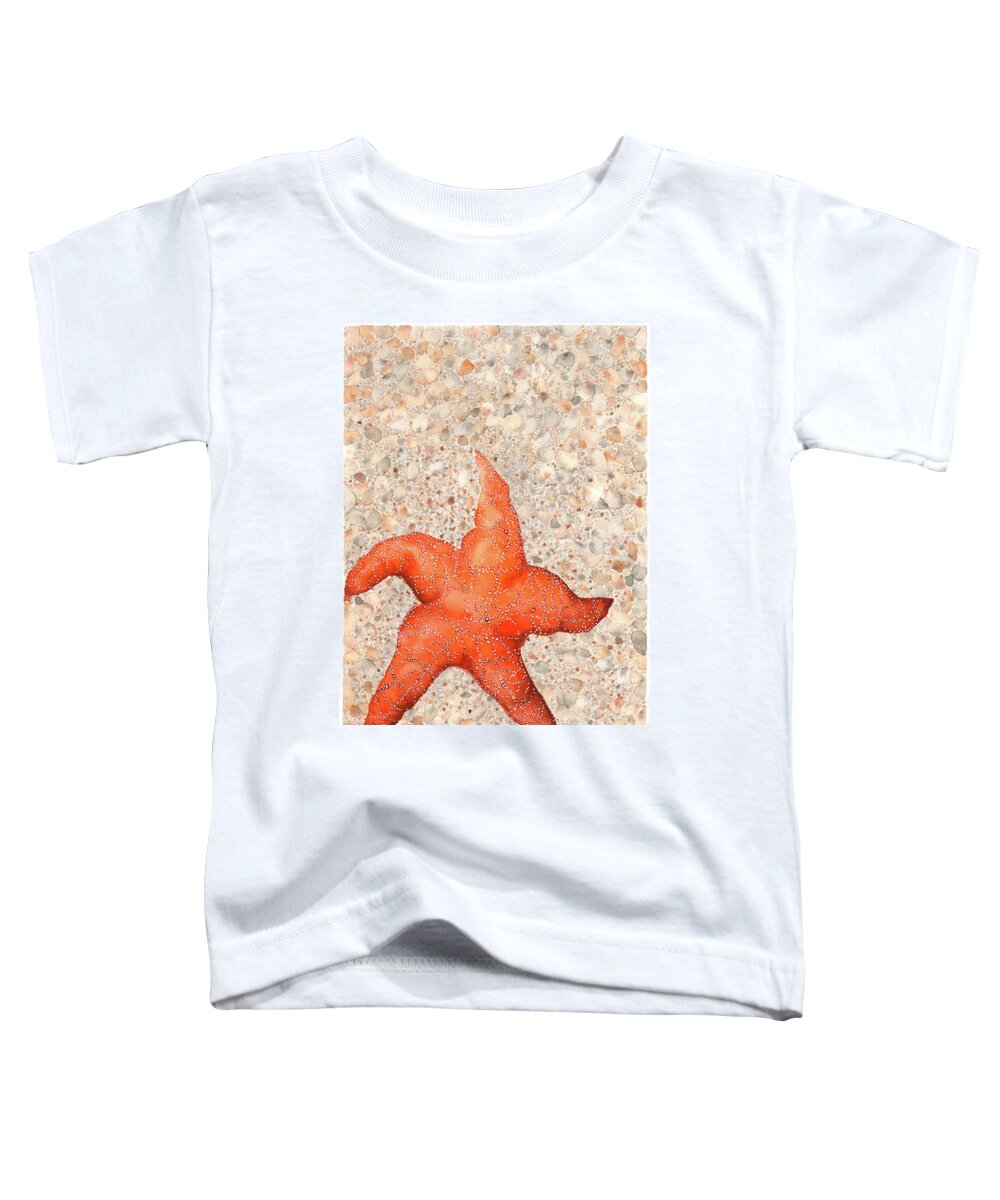 Starfish Toddler T-Shirt featuring the painting Stranded Starfish by Hilda Wagner