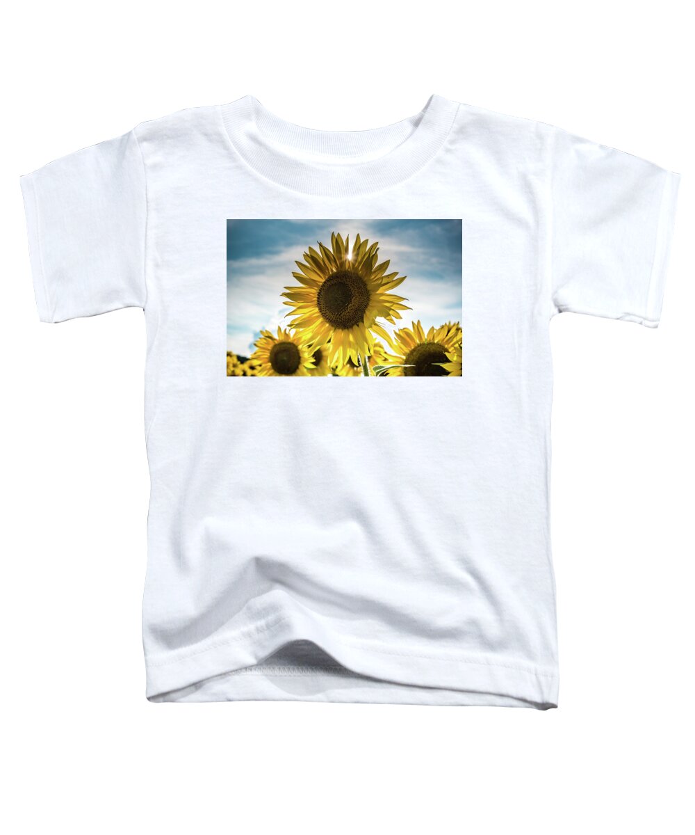 Field Toddler T-Shirt featuring the photograph Sunflower With Sun Peaking Through by Anthony Doudt