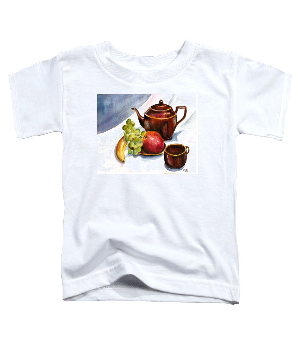 Teapot Toddler T-Shirt featuring the painting Tea and Fruit by Clara Sue Beym