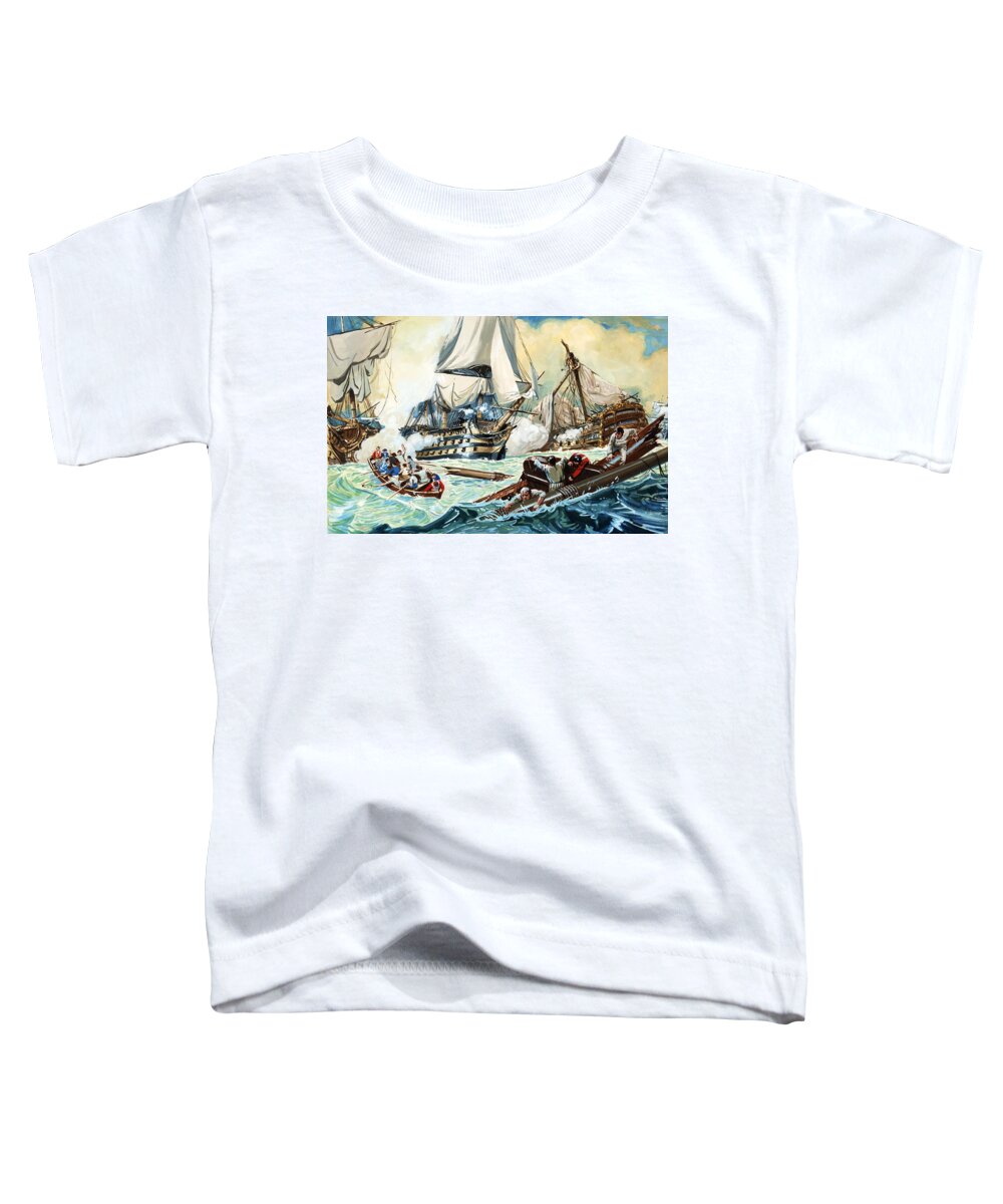 The Battle Of Trafalgar; Ships ;boats; Swimmers Toddler T-Shirt featuring the painting The battle of Trafalgar by English School