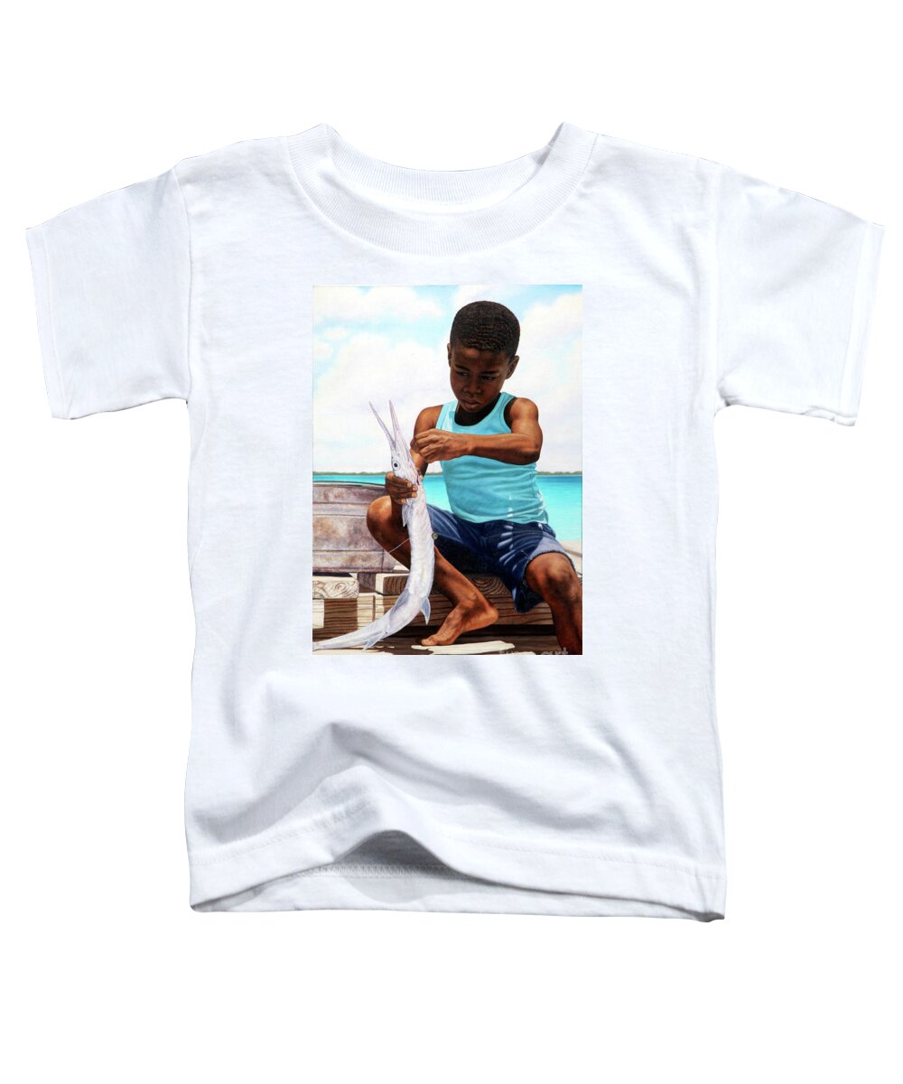 Fish Toddler T-Shirt featuring the painting The Big Catch by Nicole Minnis