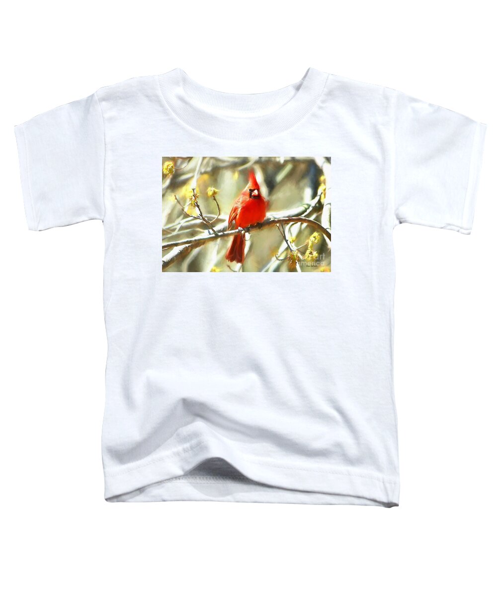 Northern Cardinal Toddler T-Shirt featuring the digital art The King On His Throne by Tina LeCour