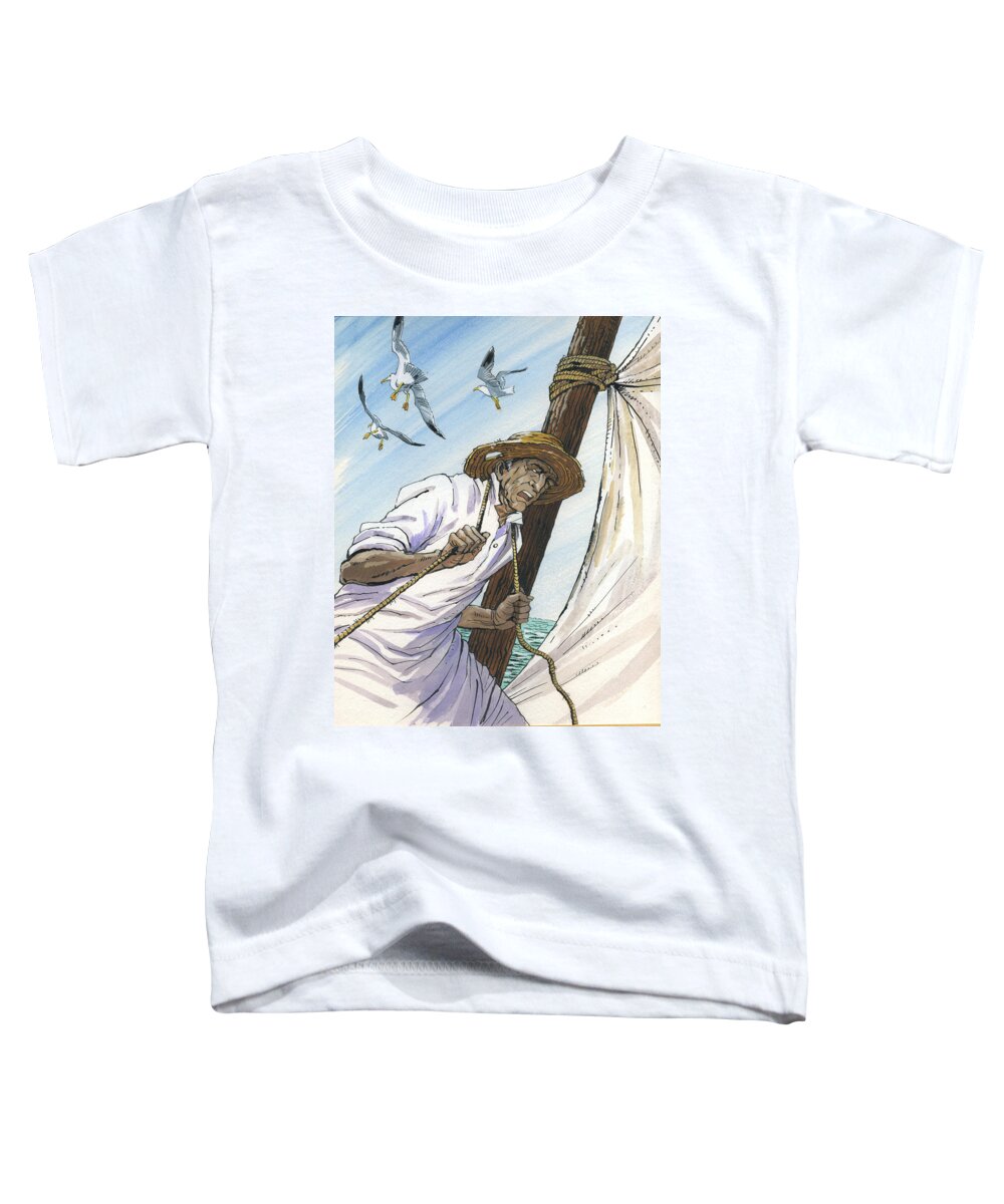 Ernest Hemingway Toddler T-Shirt featuring the painting The Old Man and the Sea. Novel Illustration by Igor Sakurov