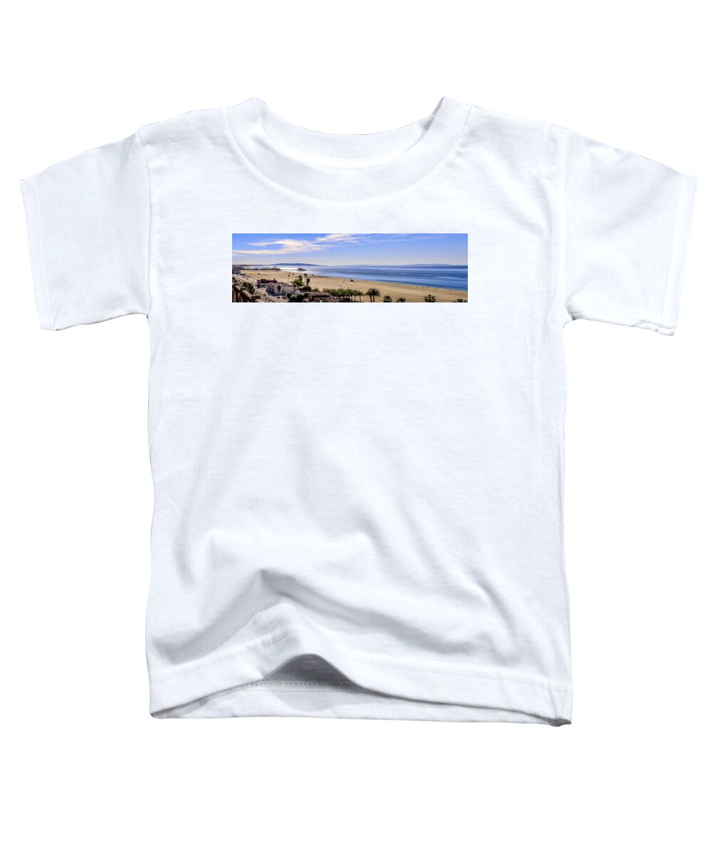Santa Monica Bay Panorama Toddler T-Shirt featuring the photograph The Pier and Catalina Island - Panorama by Gene Parks
