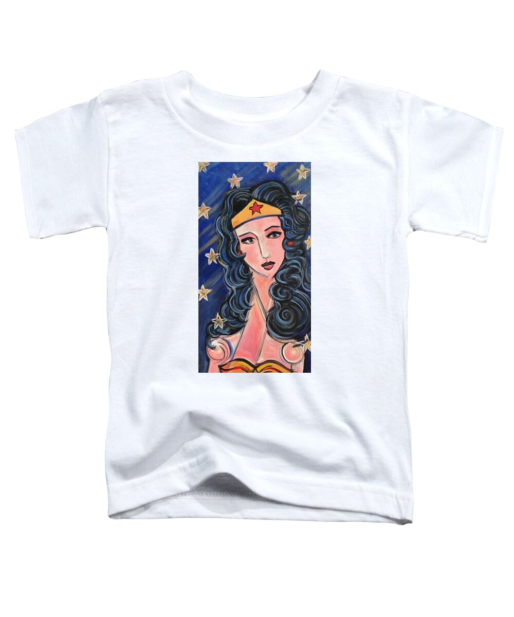 Portrait Toddler T-Shirt featuring the painting There's a Wonder Woman in Us All by Laurie Maves ART