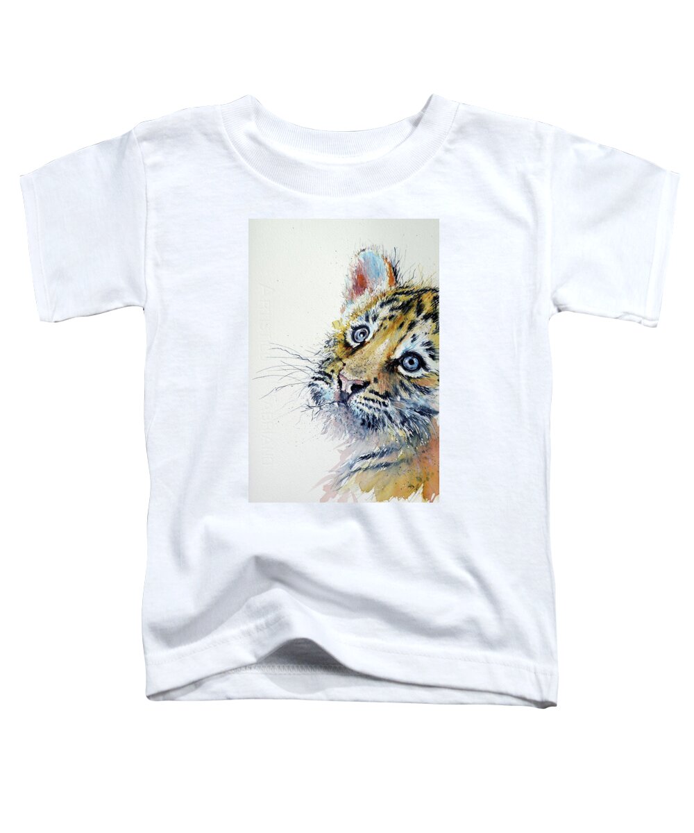 Tiger Toddler T-Shirt featuring the painting Tiger cub by Kovacs Anna Brigitta