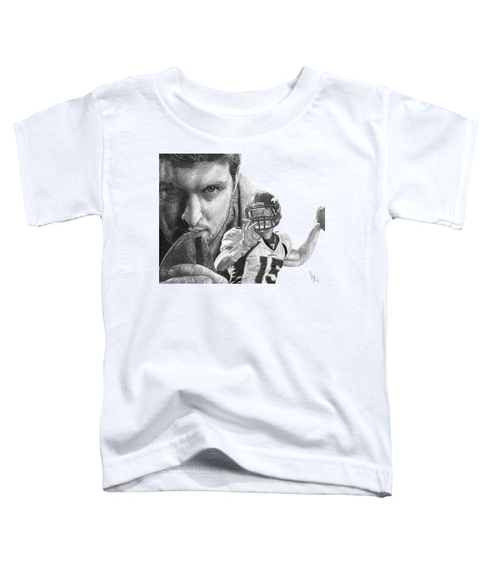 Tim Tebow Toddler T-Shirt featuring the drawing Tim Tebow by Bobby Shaw