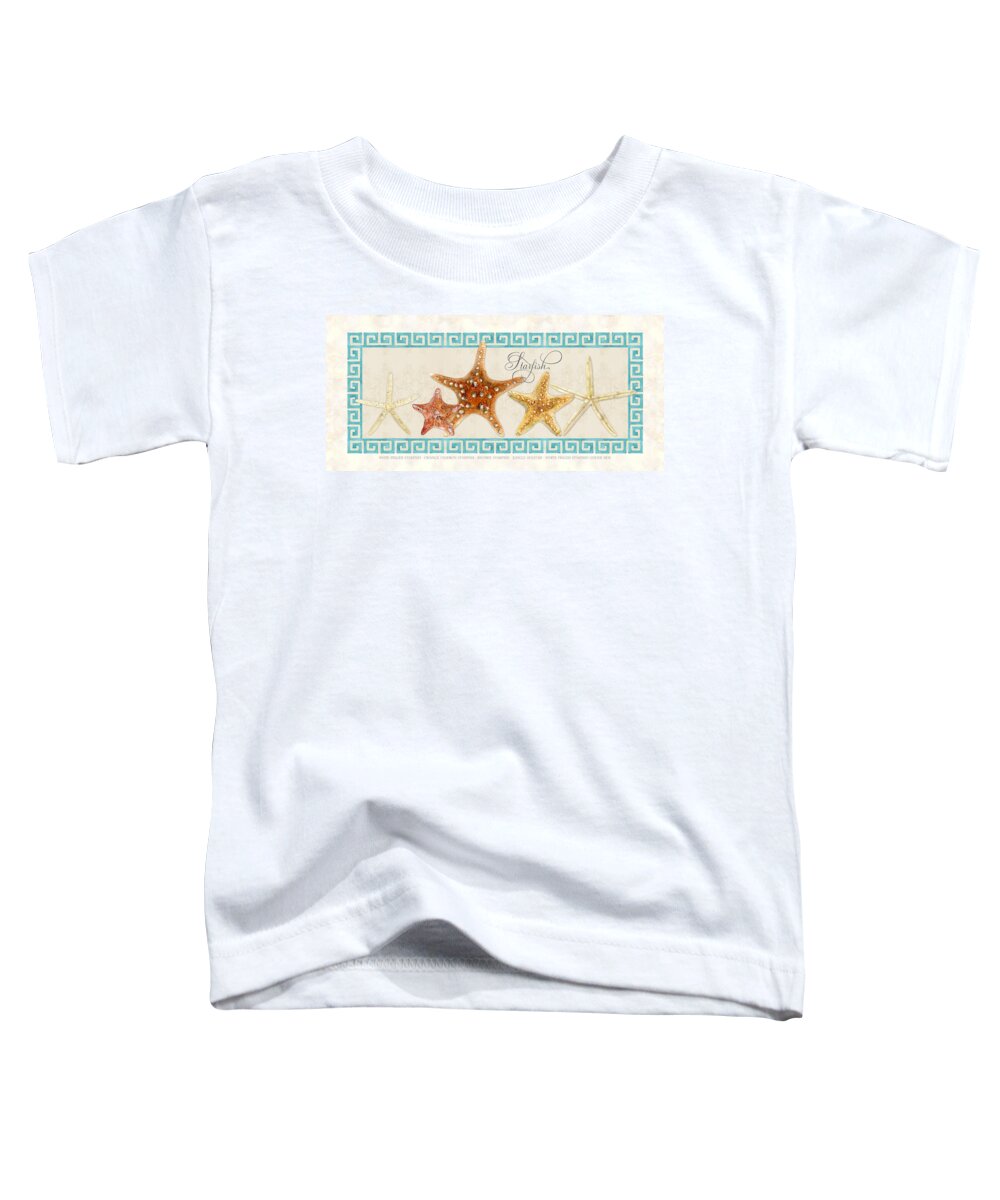 Orange Cushion Starfish Toddler T-Shirt featuring the painting Treasures From the Sea - The Chorus Line by Audrey Jeanne Roberts