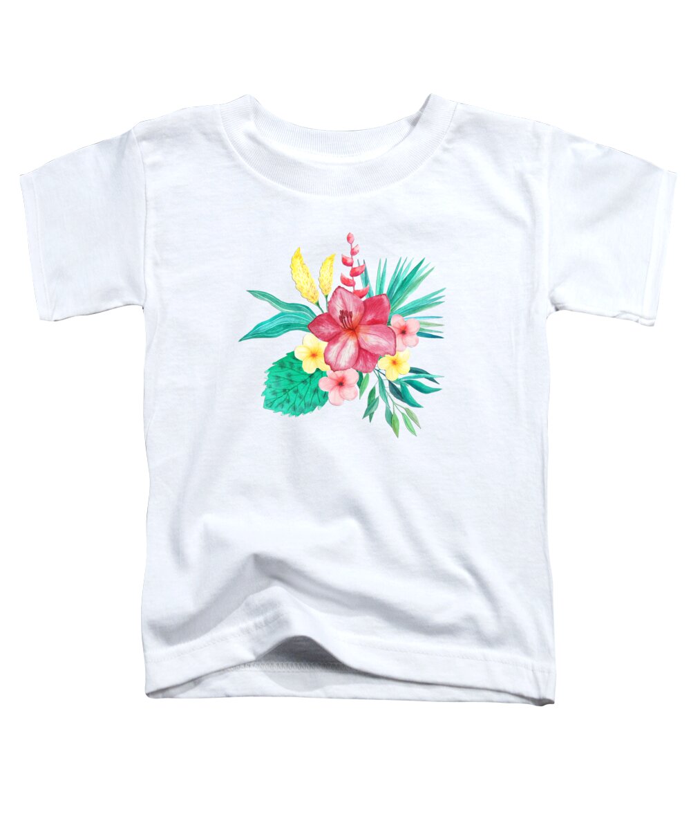 Delicate Toddler T-Shirt featuring the painting Tropical Watercolor Bouquet 9 by Elaine Plesser