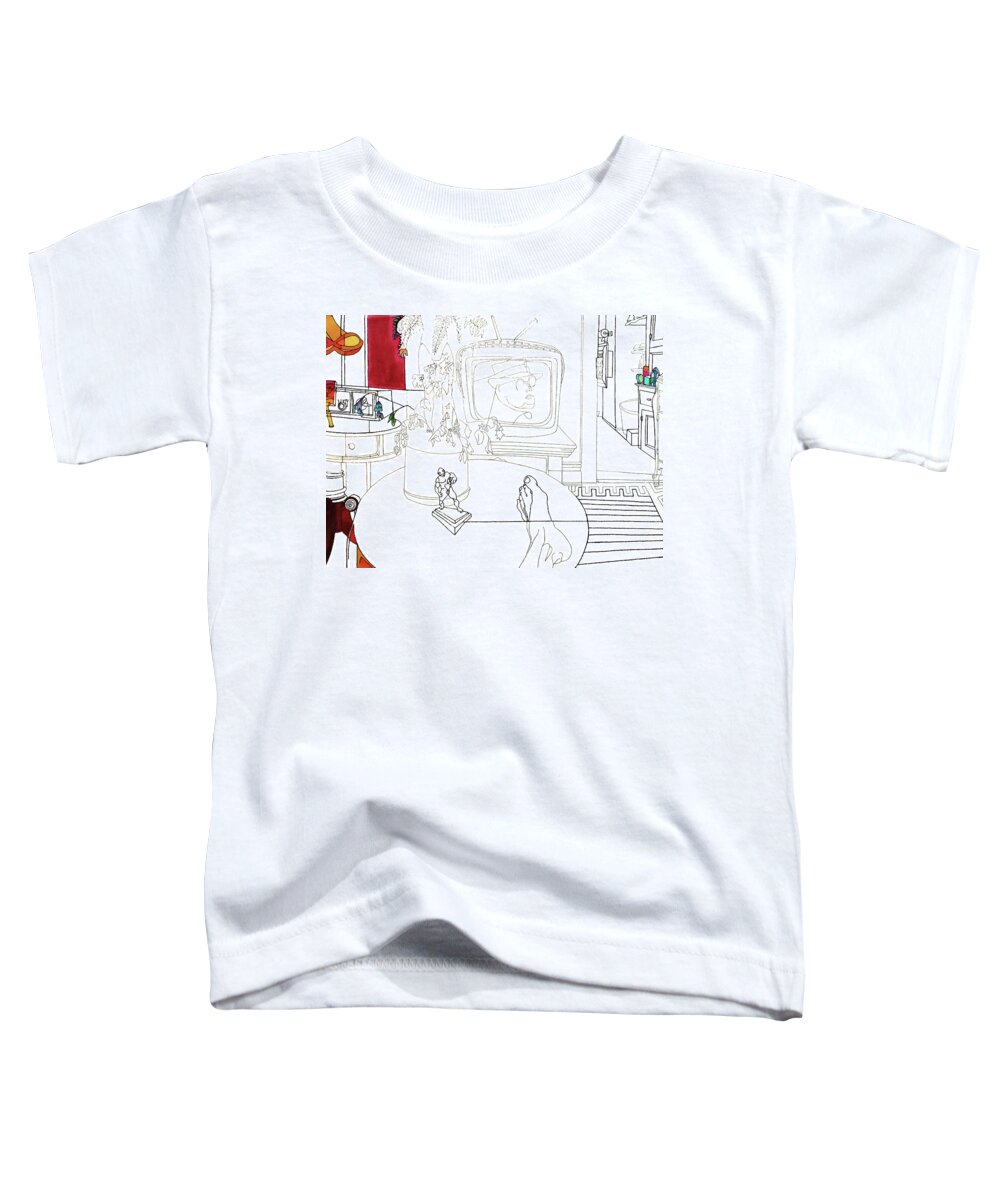 New York City Toddler T-Shirt featuring the drawing Truman on TV by Stan Magnan