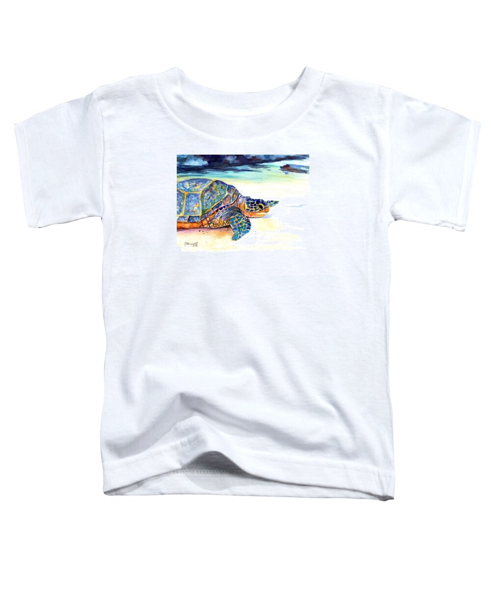 Sea Turtle Toddler T-Shirt featuring the painting Turtle at Poipu Beach 2 by Marionette Taboniar