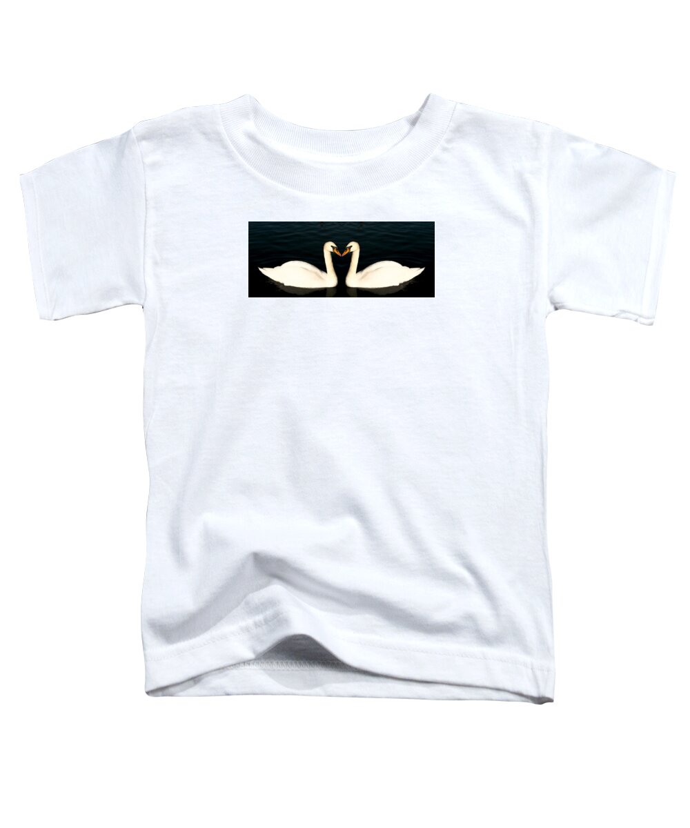 Two White Swans Toddler T-Shirt featuring the photograph Two Symmetrical White Love Swans by John Williams
