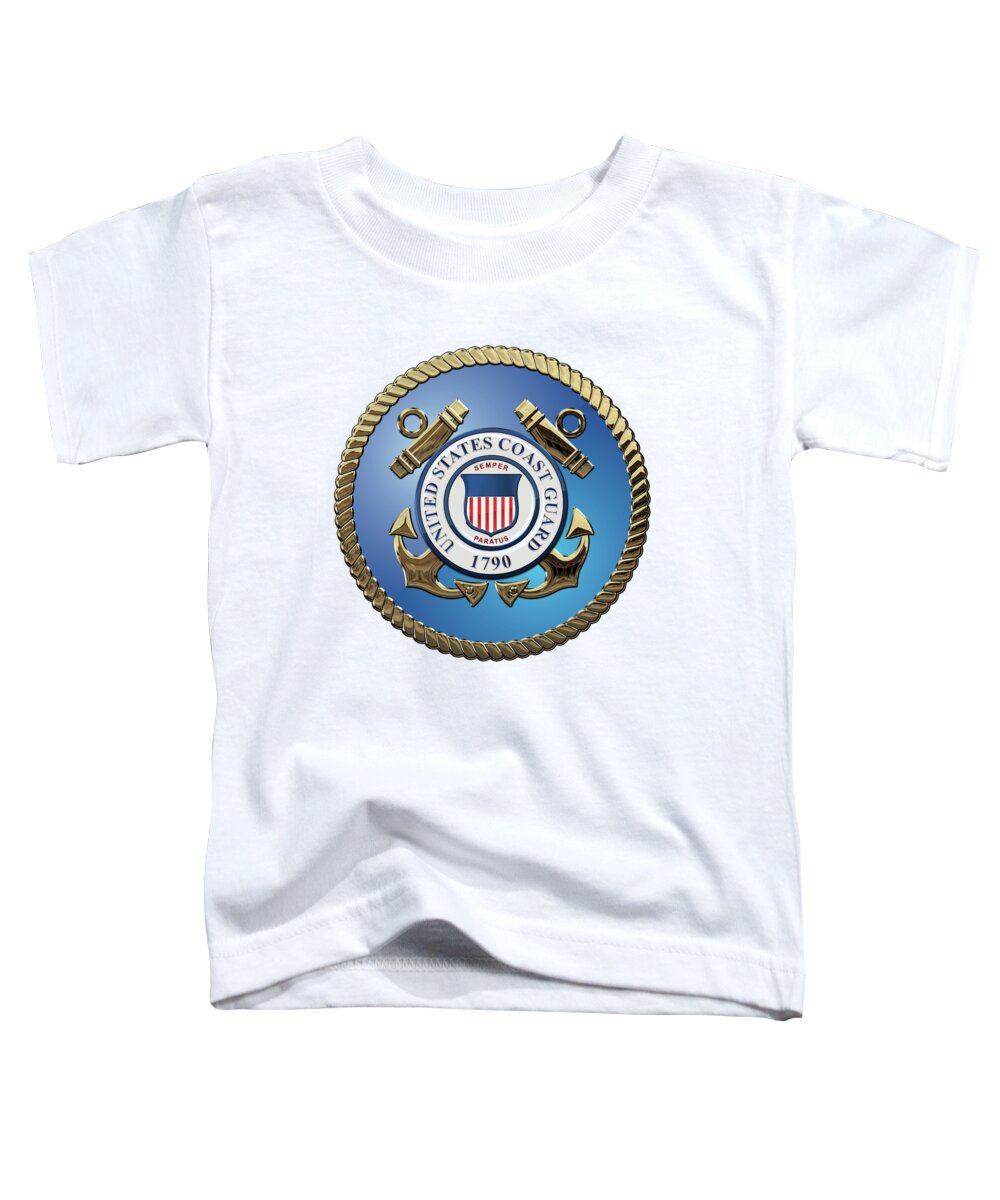 'military Insignia & Heraldry 3d' Collection By Serge Averbukh Toddler T-Shirt featuring the digital art U. S. Coast Guard - U S C G Emblem over White Leather by Serge Averbukh