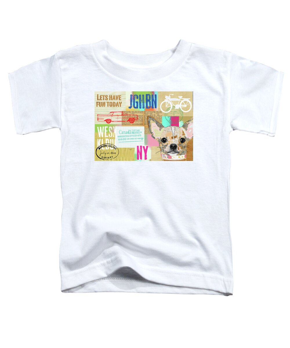 Vintage Collage Chihuahua Toddler T-Shirt featuring the mixed media Vintage Collage Chihuahua by Claudia Schoen