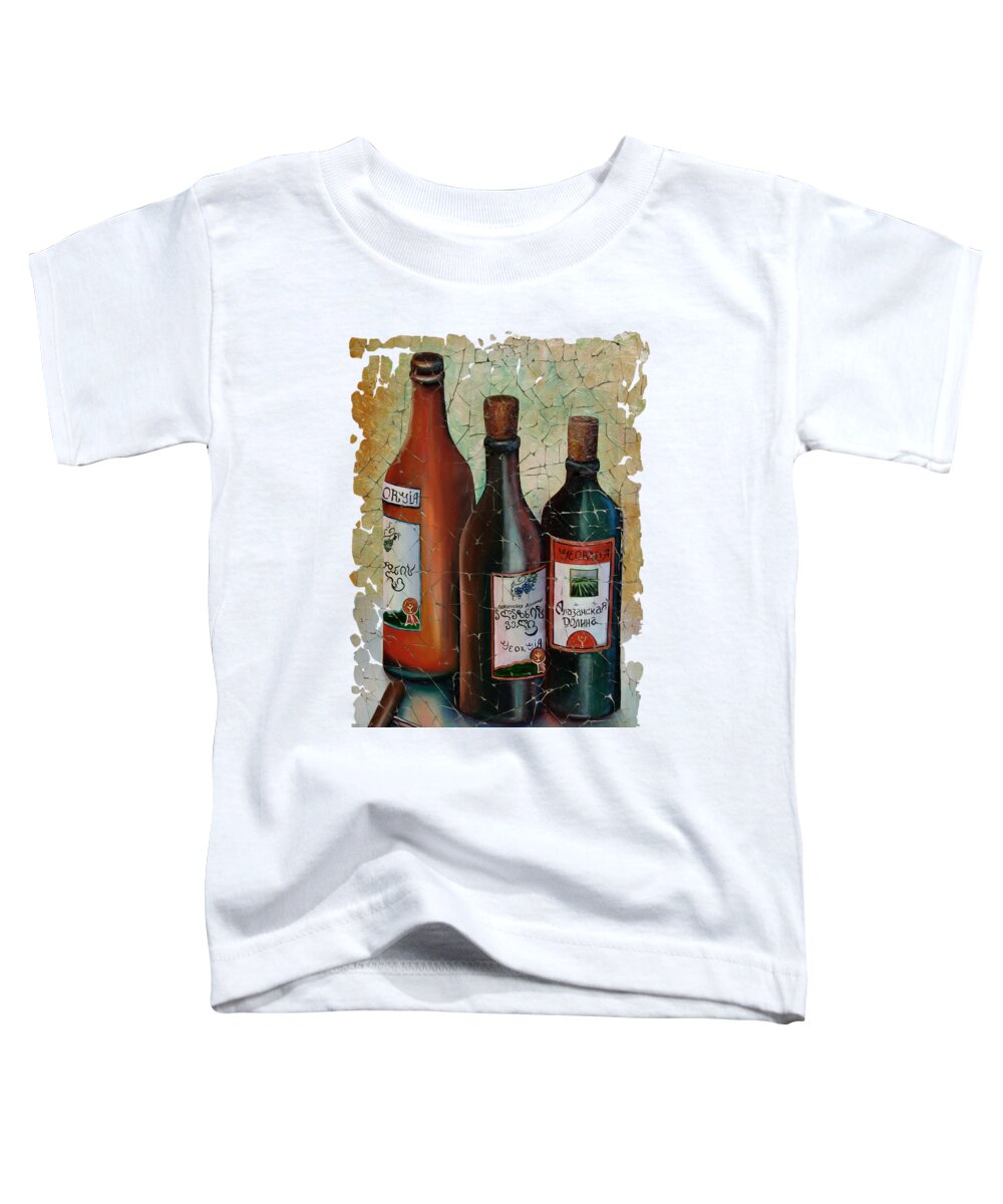 Fresco Toddler T-Shirt featuring the digital art Vintage Georgian Wine Fresco by Lena Owens - OLena Art Vibrant Palette Knife and Graphic Design