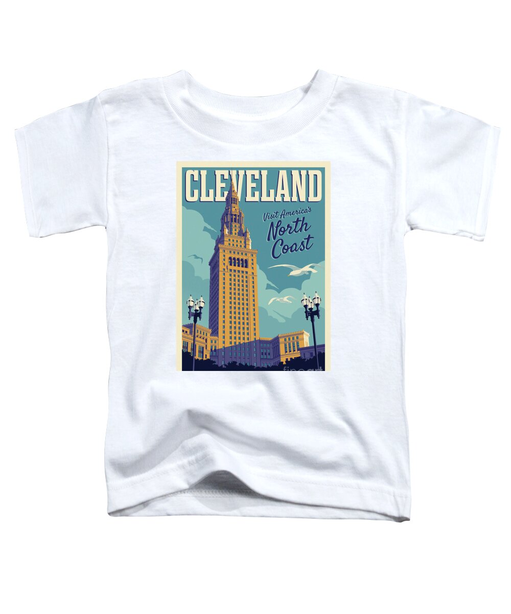Travel Poster Toddler T-Shirt featuring the digital art Cleveland Poster - Vintage Style Travel by Jim Zahniser